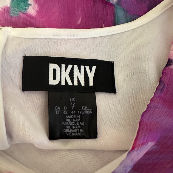 DKNY Women's Floral-Print Balloon-Sleeve Tie-Waist V-Neck Dress Size 12 - Picture 7 of 10